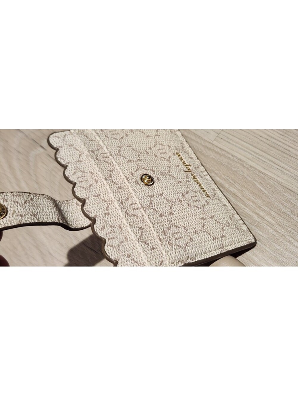 Nanette Lepore Beige Monogram Card Holder Keychain with Tassel Ring - Picture 5 of 5